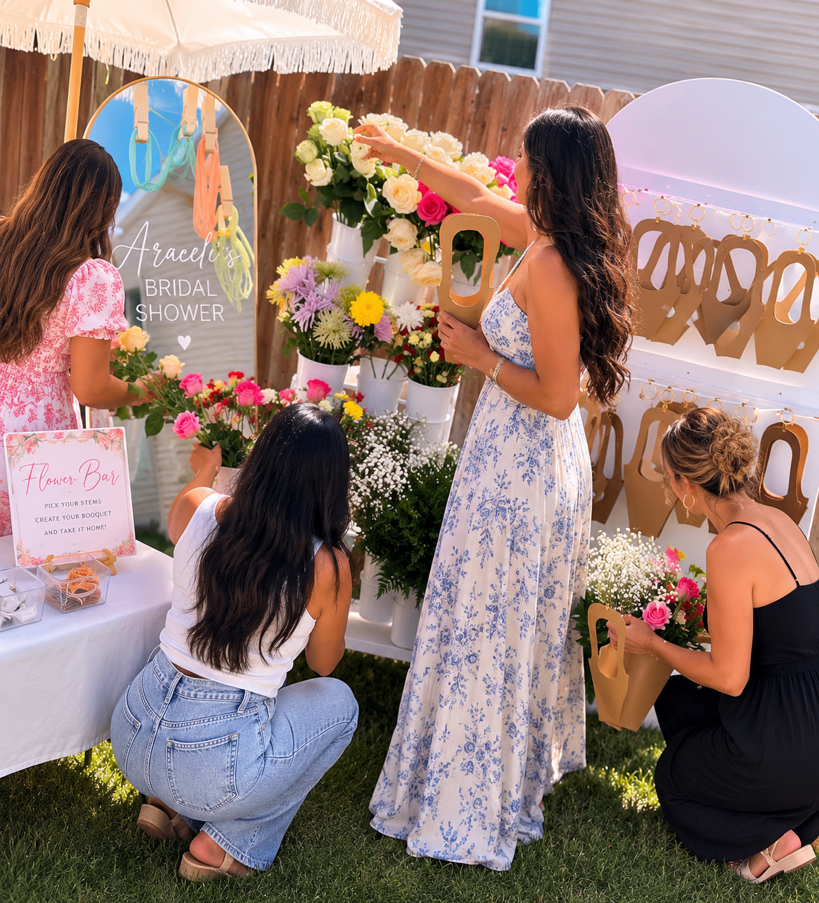 Guests building bouquets at a luxury Bloom Bar